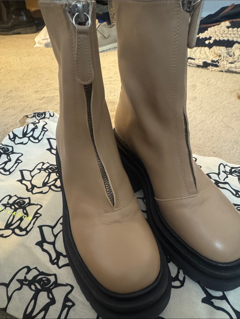 Beige Front-Zip Platform Ankle Boots - Women